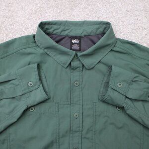 REI Co-op Shirt Mens Large Green Sahara Nylon Vented Long Sleeve Button Outdoor